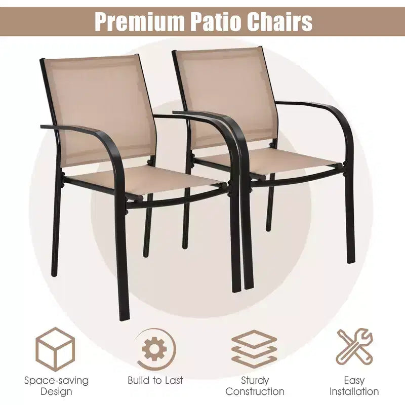 Costway Lot de 2 chaises de salle à manger empilables avec accoudoirs pour jardin, terrasse, marron