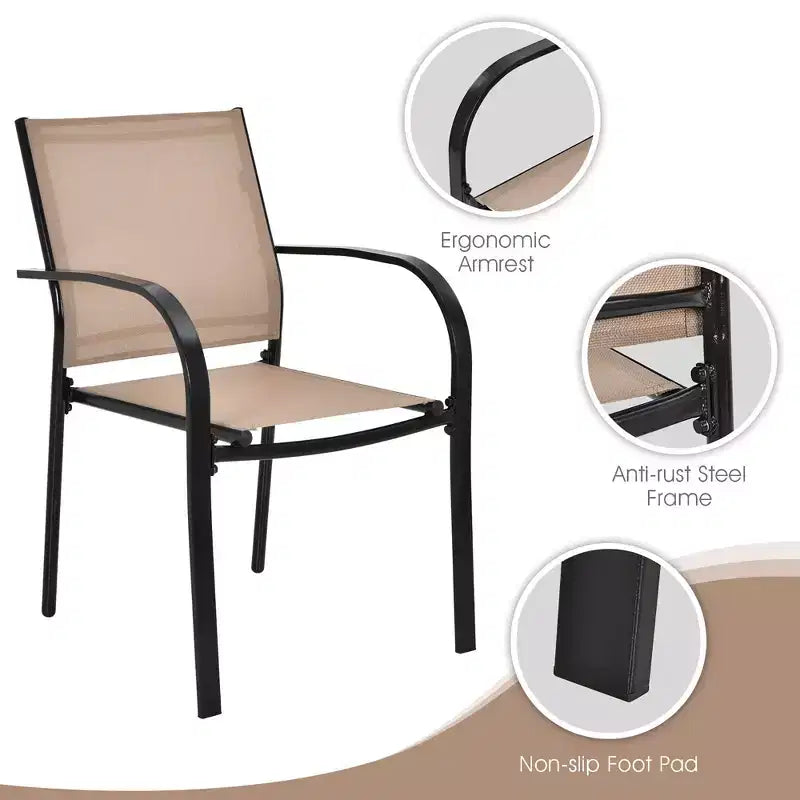 Costway Lot de 2 chaises de salle à manger empilables avec accoudoirs pour jardin, terrasse, marron