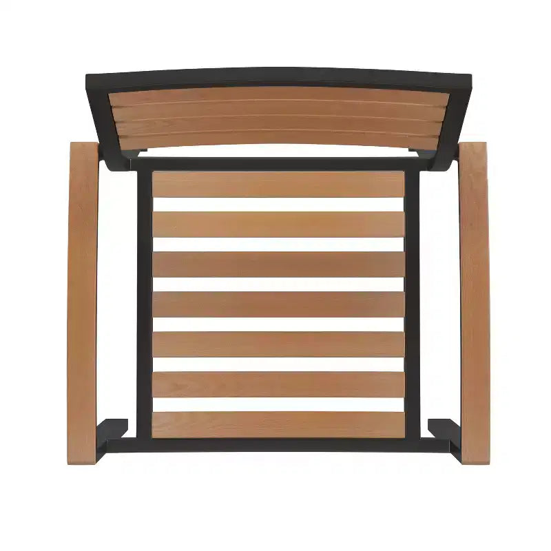 Emma et Oliver – Lot de 4 chaises de terrasse empilables toutes saisons en aluminium noir avec lattes aspect teck