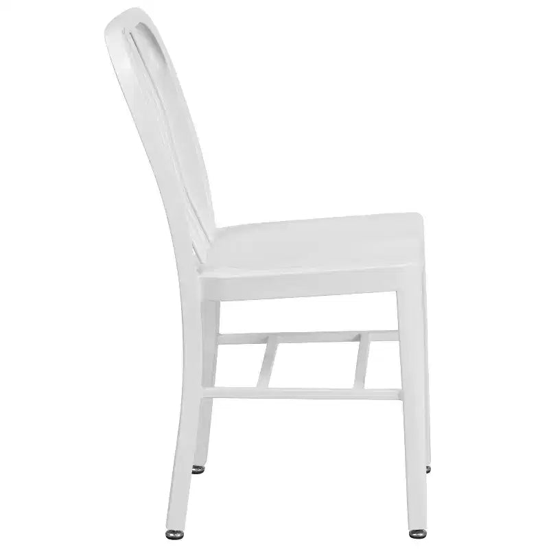 Chaise de salle à manger Merrick Lane Santorini de 18 pouces en acier galvanisé, utilisation intérieure/extérieure avec dossier à lattes et finition thermolaquée