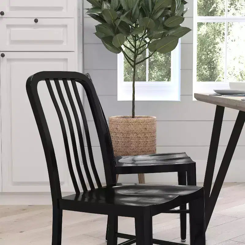 Chaise de salle à manger Merrick Lane Santorini de 18 pouces en acier galvanisé, utilisation intérieure/extérieure avec dossier à lattes et finition thermolaquée