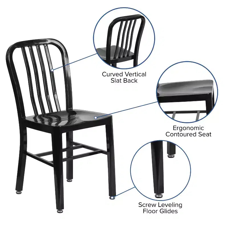 Chaise de salle à manger Merrick Lane Santorini de 18 pouces en acier galvanisé, utilisation intérieure/extérieure avec dossier à lattes et finition thermolaquée
