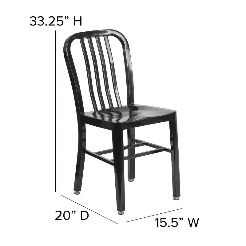 Chaise de salle à manger Merrick Lane Santorini de 18 pouces en acier galvanisé, utilisation intérieure/extérieure avec dossier à lattes et finition thermolaquée
