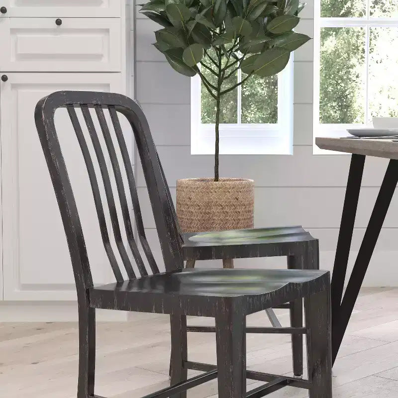 Chaise de salle à manger Merrick Lane Santorini de 18 pouces en acier galvanisé, utilisation intérieure/extérieure avec dossier à lattes et finition thermolaquée