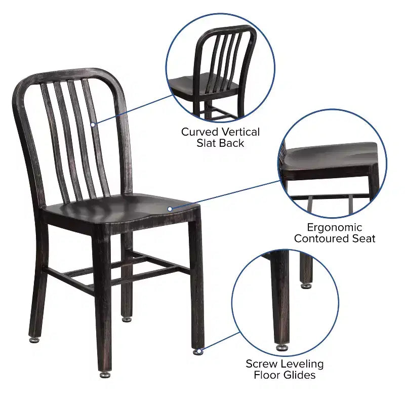 Chaise de salle à manger Merrick Lane Santorini de 18 pouces en acier galvanisé, utilisation intérieure/extérieure avec dossier à lattes et finition thermolaquée