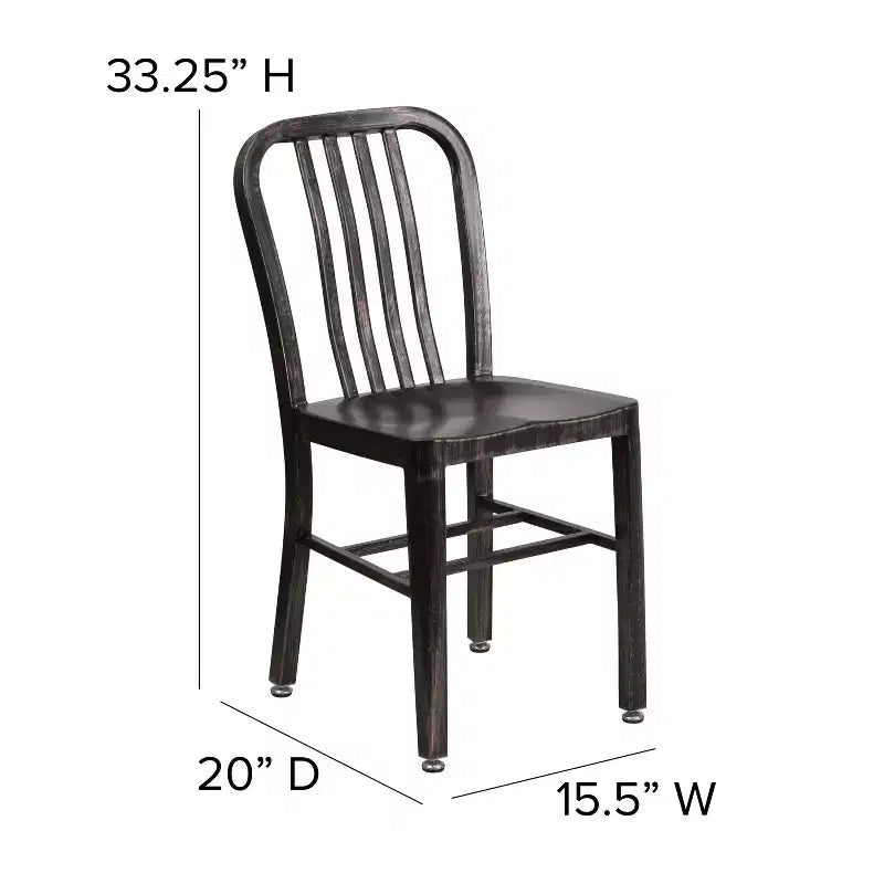 Chaise de salle à manger Merrick Lane Santorini de 18 pouces en acier galvanisé, utilisation intérieure/extérieure avec dossier à lattes et finition thermolaquée