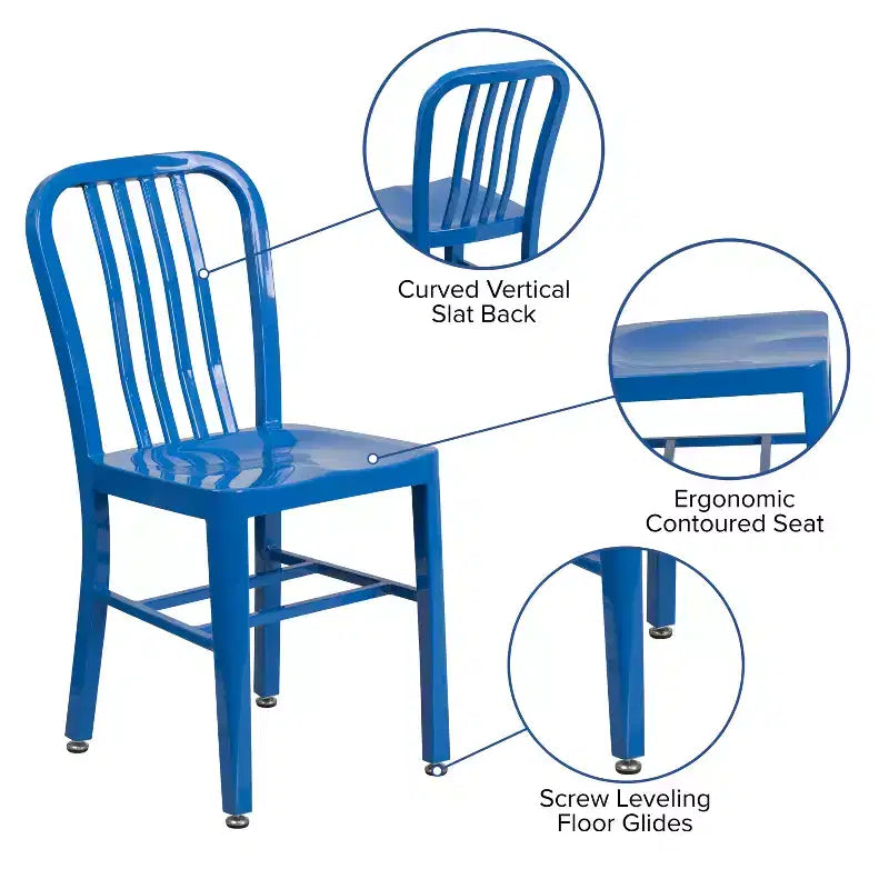 Chaise de salle à manger Merrick Lane Santorini de 18 pouces en acier galvanisé, utilisation intérieure/extérieure avec dossier à lattes et finition thermolaquée