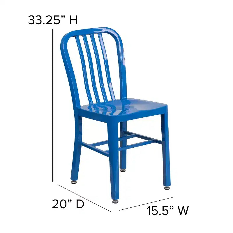 Chaise de salle à manger Merrick Lane Santorini de 18 pouces en acier galvanisé, utilisation intérieure/extérieure avec dossier à lattes et finition thermolaquée