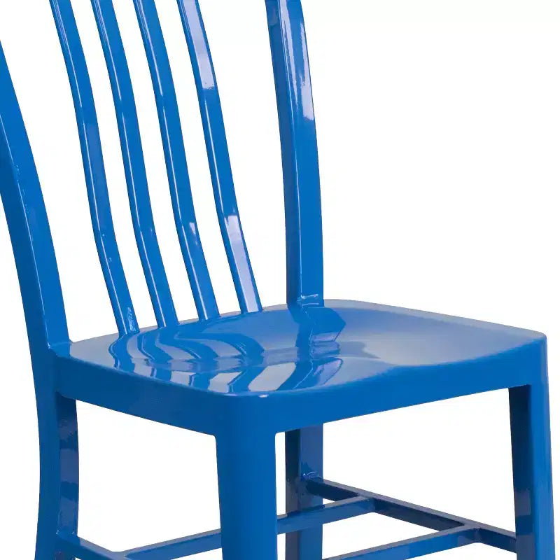 Chaise de salle à manger Merrick Lane Santorini de 18 pouces en acier galvanisé, utilisation intérieure/extérieure avec dossier à lattes et finition thermolaquée