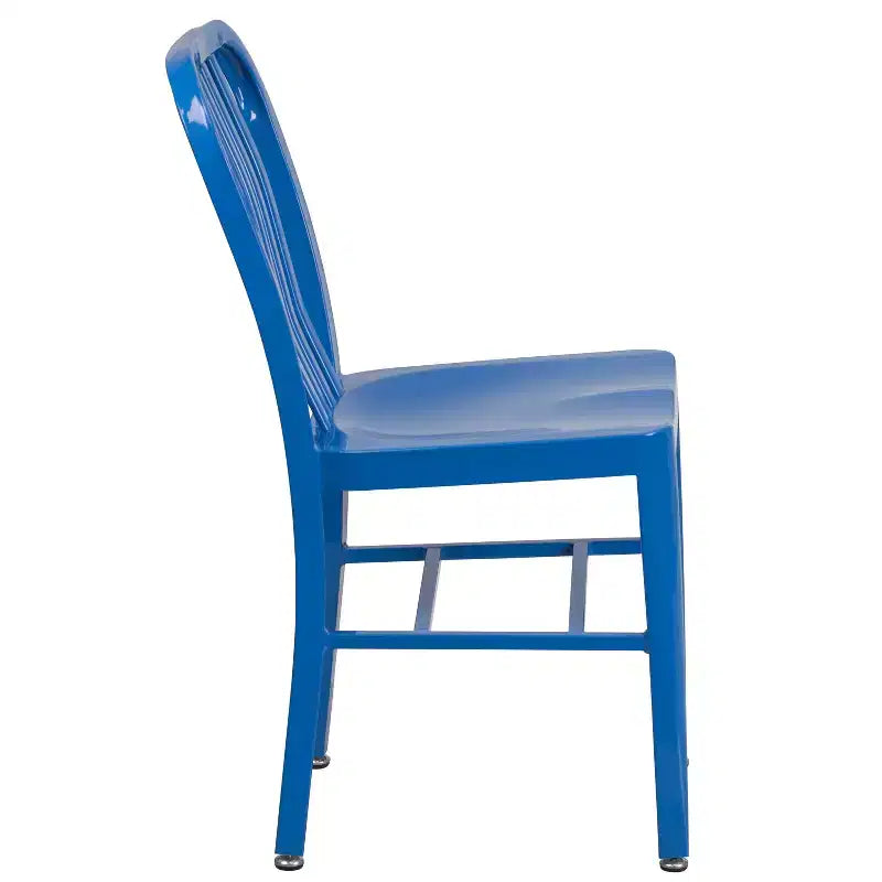 Chaise de salle à manger Merrick Lane Santorini de 18 pouces en acier galvanisé, utilisation intérieure/extérieure avec dossier à lattes et finition thermolaquée