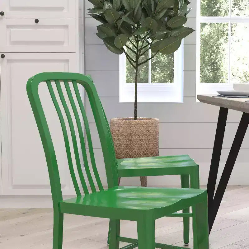 Chaise de salle à manger Merrick Lane Santorini de 18 pouces en acier galvanisé, utilisation intérieure/extérieure avec dossier à lattes et finition thermolaquée