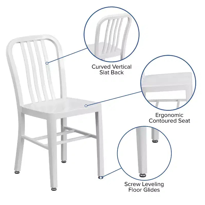 Chaise de salle à manger Merrick Lane Santorini de 18 pouces en acier galvanisé, utilisation intérieure/extérieure avec dossier à lattes et finition thermolaquée