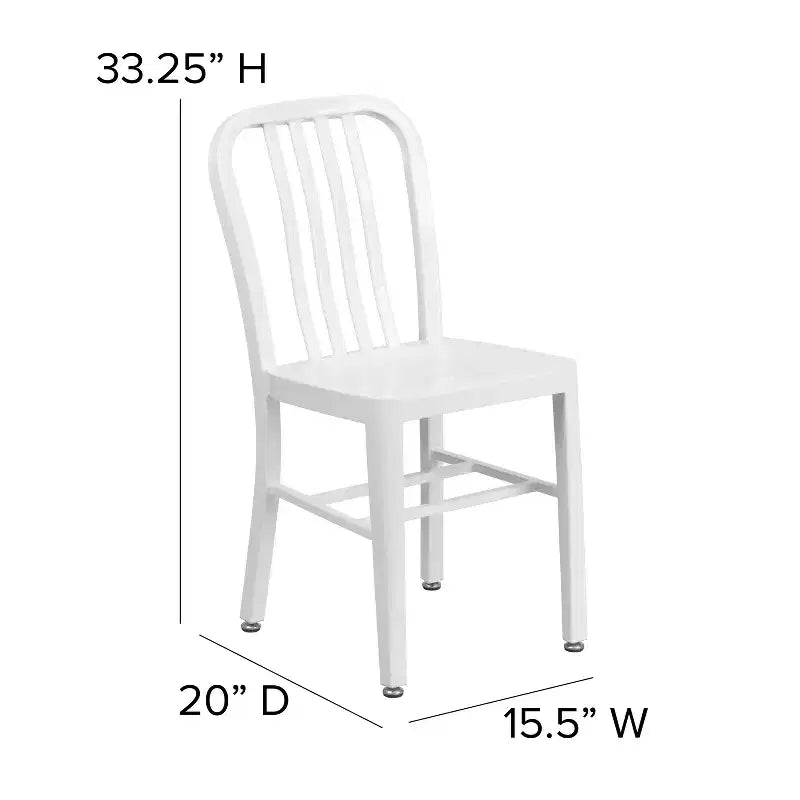 Chaise de salle à manger Merrick Lane Santorini de 18 pouces en acier galvanisé, utilisation intérieure/extérieure avec dossier à lattes et finition thermolaquée