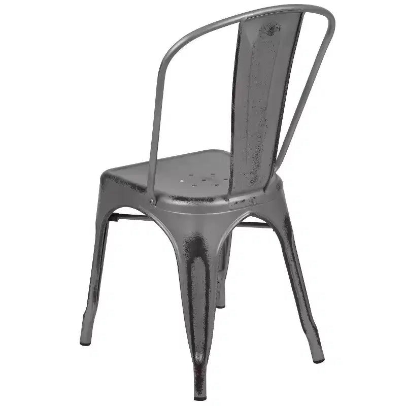 Chaise de salle à manger empilable en métal Merrick Lane Banks, intérieur/extérieur, avec dossier à une latte et finition poudrée vieillie
