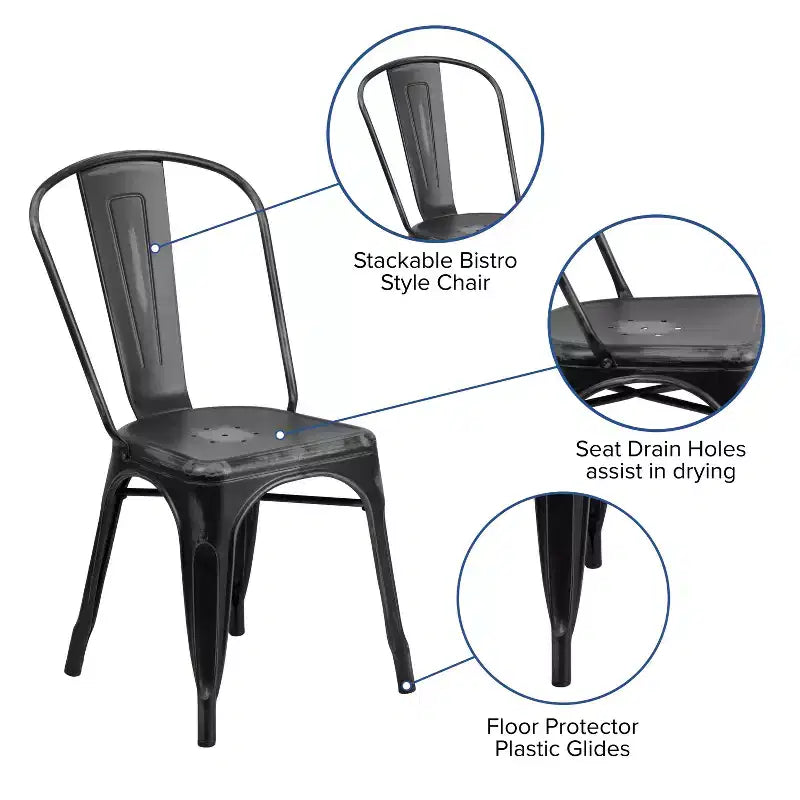 Chaise de salle à manger empilable en métal Merrick Lane Banks, intérieur/extérieur, avec dossier à une latte et finition poudrée vieillie