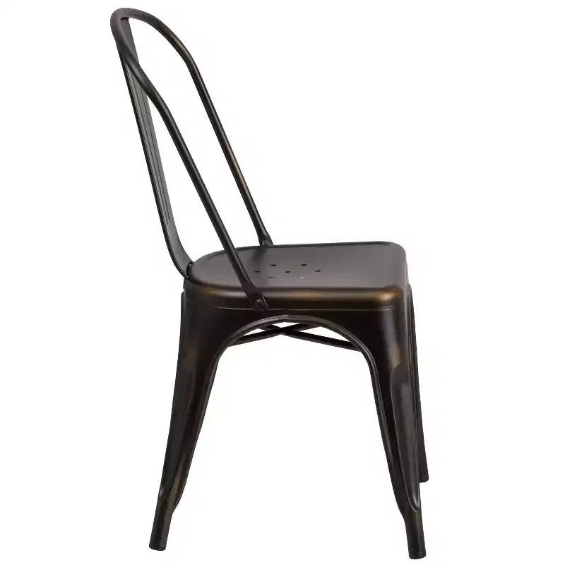 Chaise de salle à manger empilable en métal Merrick Lane Banks, intérieur/extérieur, avec dossier à une latte et finition poudrée vieillie