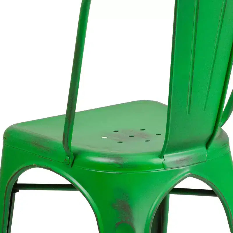 Chaise de salle à manger empilable en métal Merrick Lane Banks, intérieur/extérieur, avec dossier à une latte et finition poudrée vieillie