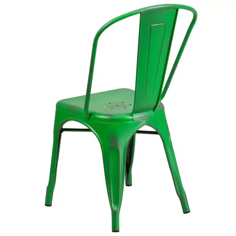 Chaise de salle à manger empilable en métal Merrick Lane Banks, intérieur/extérieur, avec dossier à une latte et finition poudrée vieillie