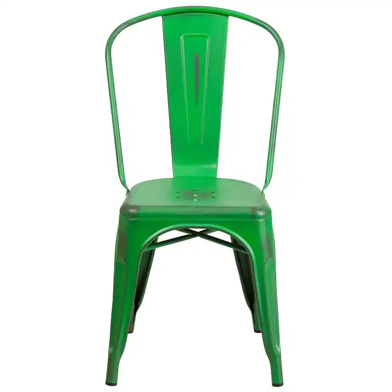 Chaise de salle à manger empilable en métal Merrick Lane Banks, intérieur/extérieur, avec dossier à une latte et finition poudrée vieillie