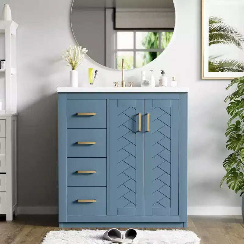 Meuble-lavabo simple de 30 po avec armoire et 3 tiroirs – Noir / Bleu / Vert / Indigo / Blanc
