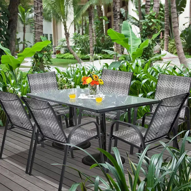 Costway Lot de 12 Chaises de Salle à Manger en Rotin de Patio Empilables Accoudoir Jardin Gris Mixte/Marron Mixte