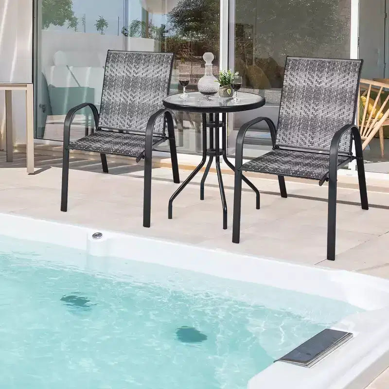 Costway Lot de 12 Chaises de Salle à Manger en Rotin de Patio Empilables Accoudoir Jardin Gris Mixte/Marron Mixte