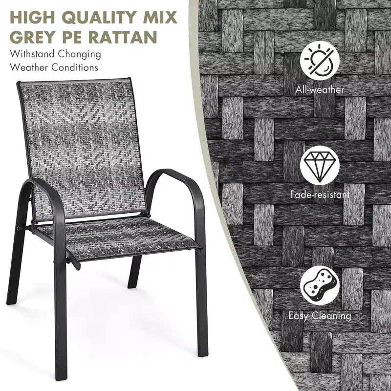 Costway Lot de 12 Chaises de Salle à Manger en Rotin de Patio Empilables Accoudoir Jardin Gris Mixte/Marron Mixte