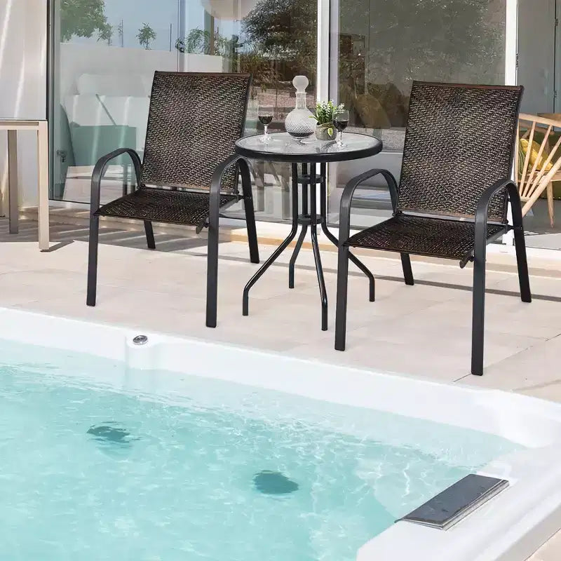 Costway Lot de 12 Chaises de Salle à Manger en Rotin de Patio Empilables Accoudoir Jardin Gris Mixte/Marron Mixte