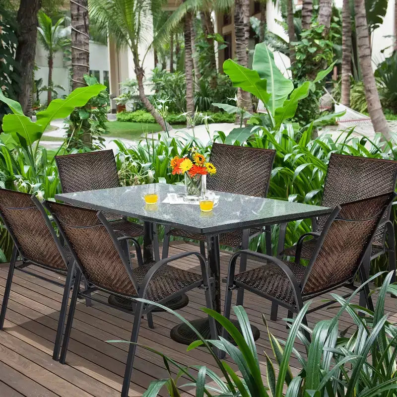 Costway Lot de 12 Chaises de Salle à Manger en Rotin de Patio Empilables Accoudoir Jardin Gris Mixte/Marron Mixte