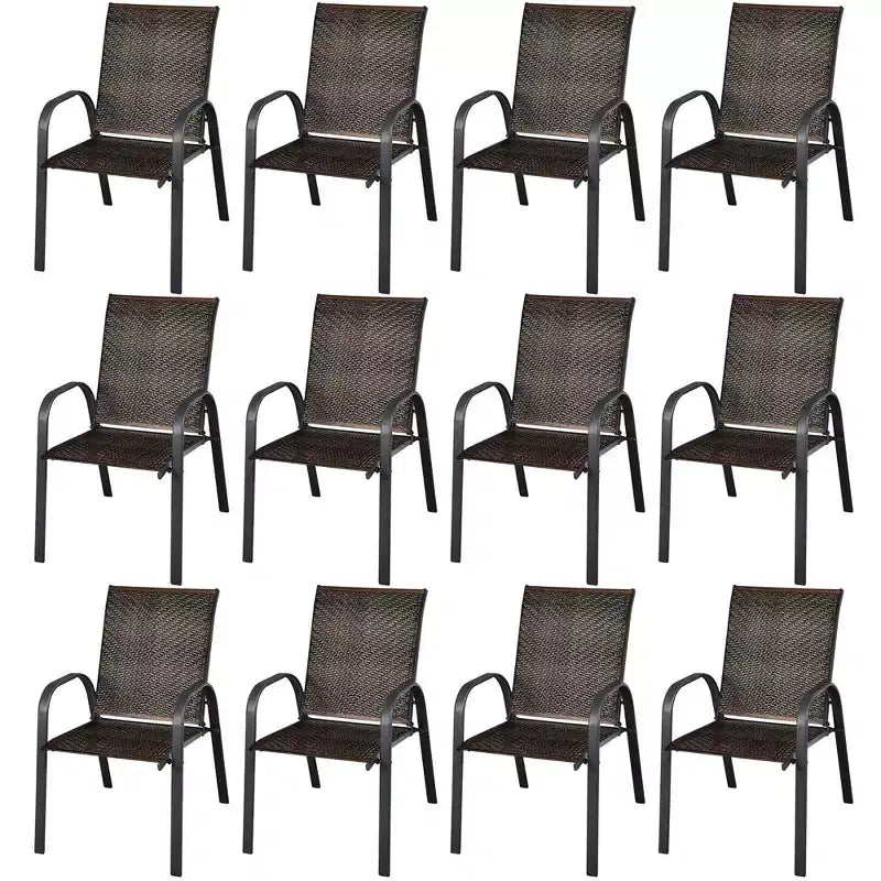 Costway Set of 12 Patio Rattan Dining Chairs Stackable Armrest Garden Mix Gray\Mix Brown