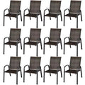 Costway Set of 12 Patio Rattan Dining Chairs Stackable Armrest Garden Mix Gray\Mix Brown