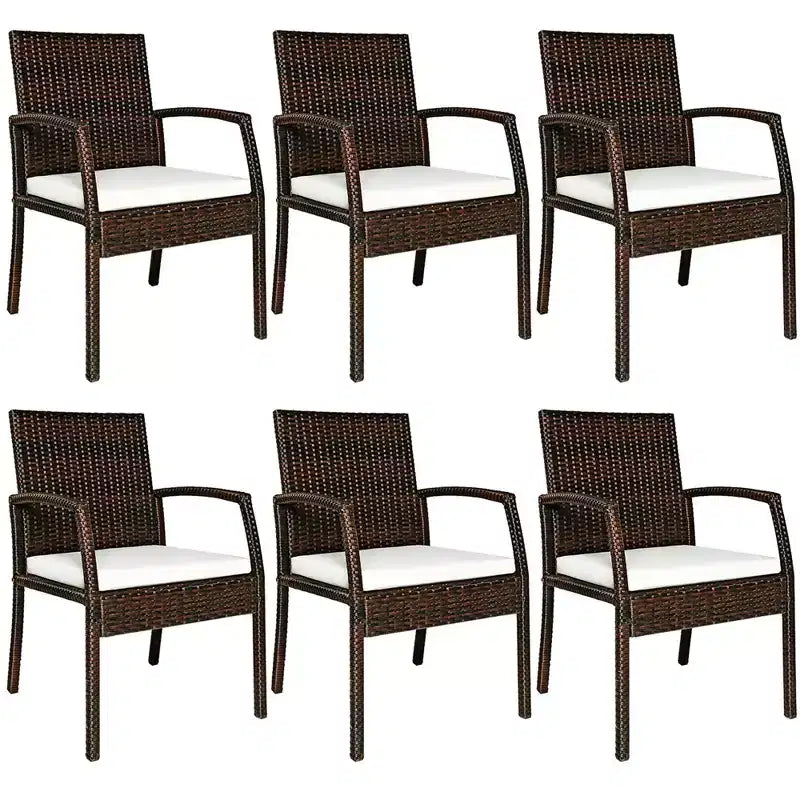 Costway Set of 6 Patio Rattan Dining Chairs Cushioned Sofa Armrest Garden Deck