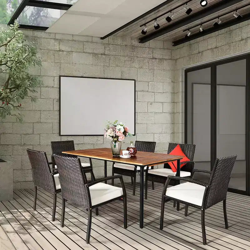 Costway Lot de 6 Chaises de Jardin en Rotin avec Coussins et Accoudoirs