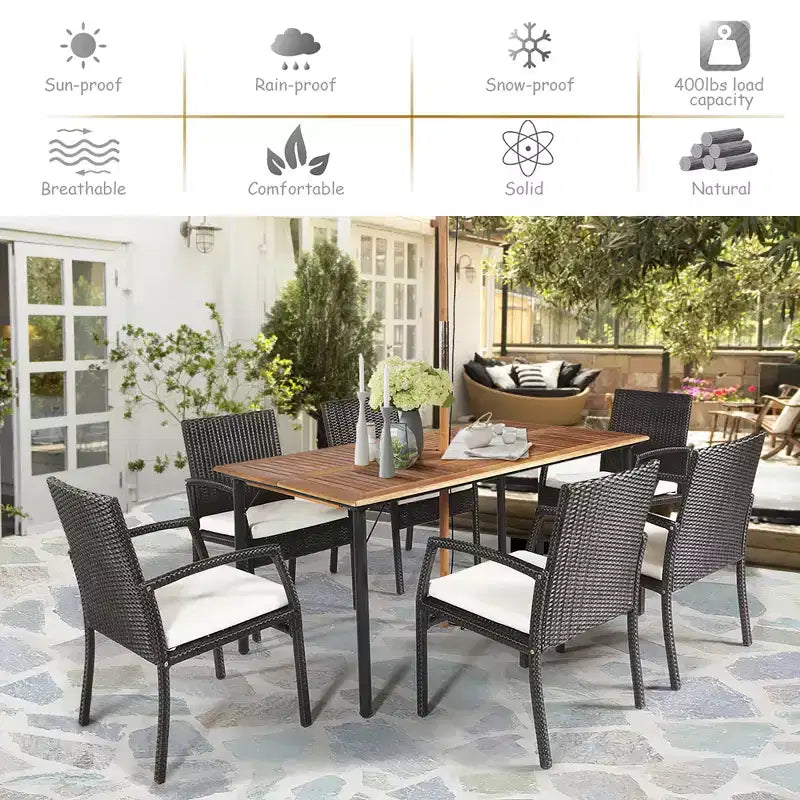 Costway Lot de 6 Chaises de Jardin en Rotin avec Coussins et Accoudoirs