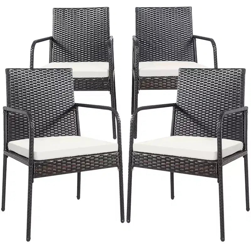 Costway Chaises de salle à manger en rotin tressé 4 pièces avec coussins d'assise et accoudoirs pour jardin