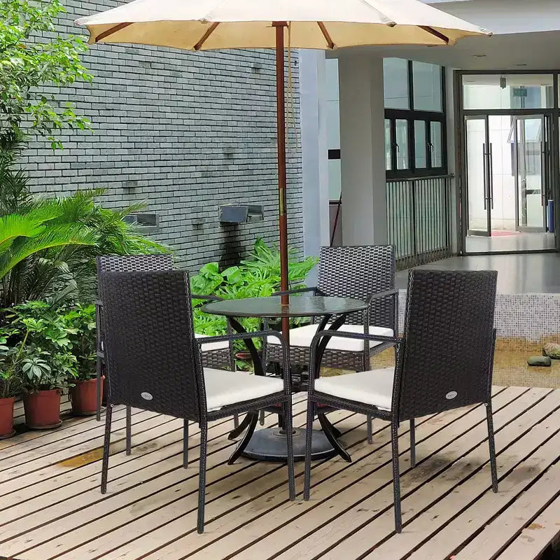 Costway Chaises de salle à manger en rotin tressé 4 pièces avec coussins d'assise et accoudoirs pour jardin
