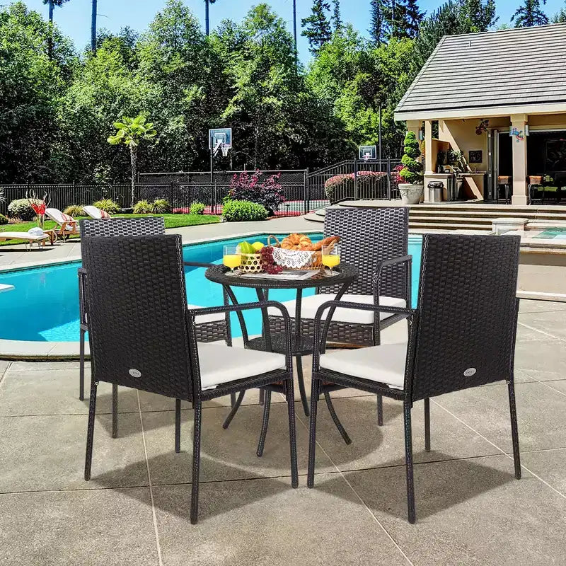 Costway Chaises de salle à manger en rotin tressé 4 pièces avec coussins d'assise et accoudoirs pour jardin