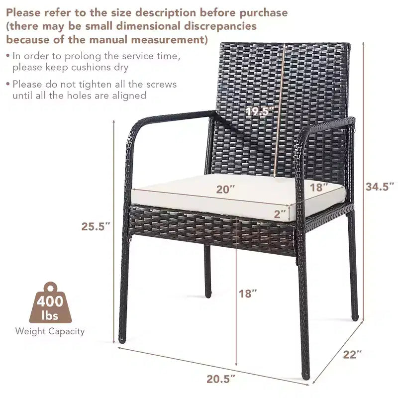 Costway Chaises de salle à manger en rotin tressé 4 pièces avec coussins d'assise et accoudoirs pour jardin