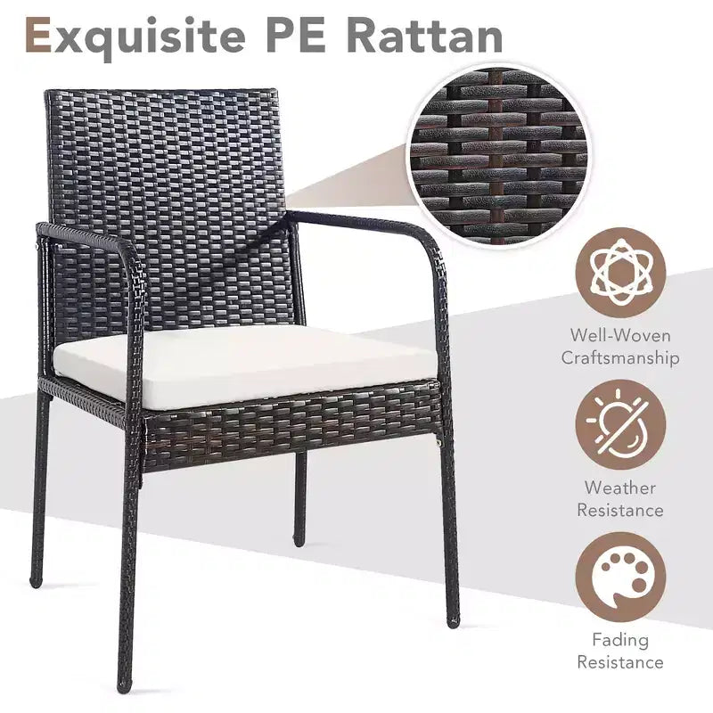Costway Chaises de salle à manger en rotin tressé 4 pièces avec coussins d'assise et accoudoirs pour jardin