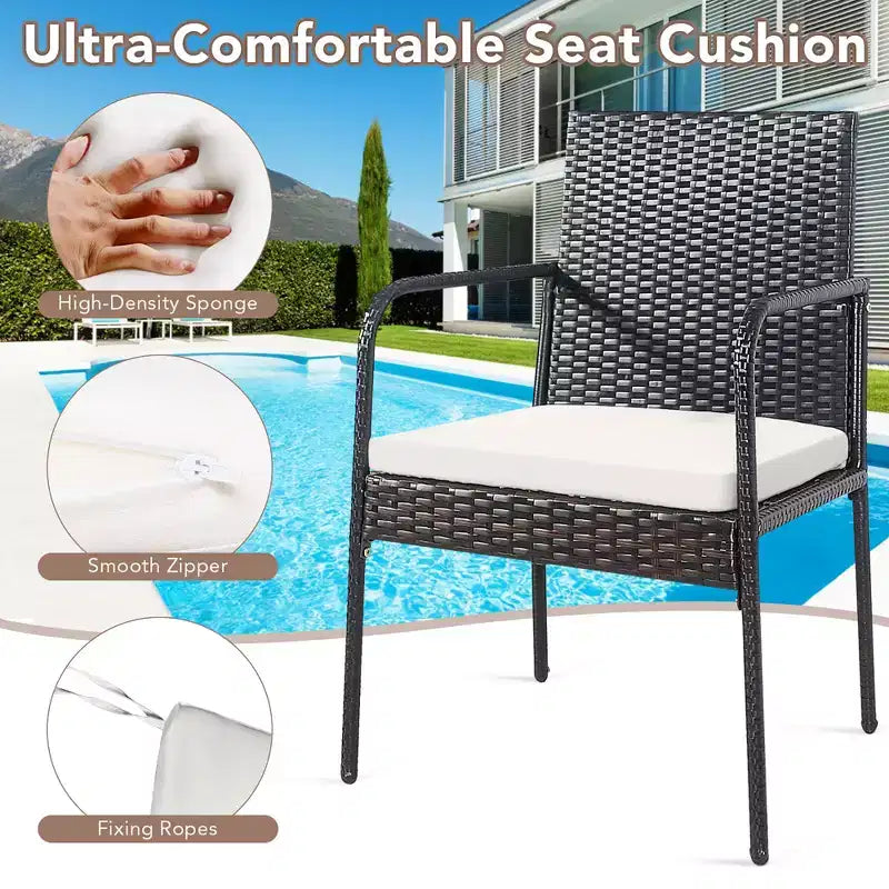 Costway Chaises de salle à manger en rotin tressé 4 pièces avec coussins d'assise et accoudoirs pour jardin