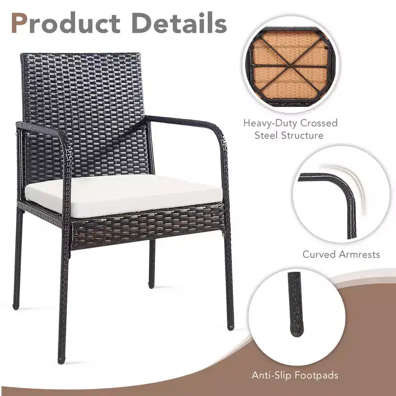 Costway Chaises de salle à manger en rotin tressé 4 pièces avec coussins d'assise et accoudoirs pour jardin