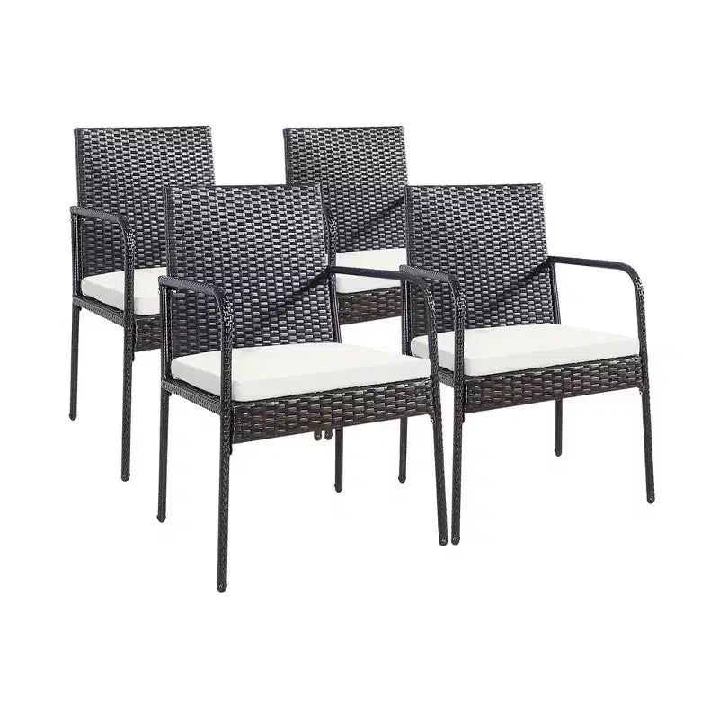Costway Chaises de salle à manger en rotin tressé 4 pièces avec coussins d'assise et accoudoirs pour jardin