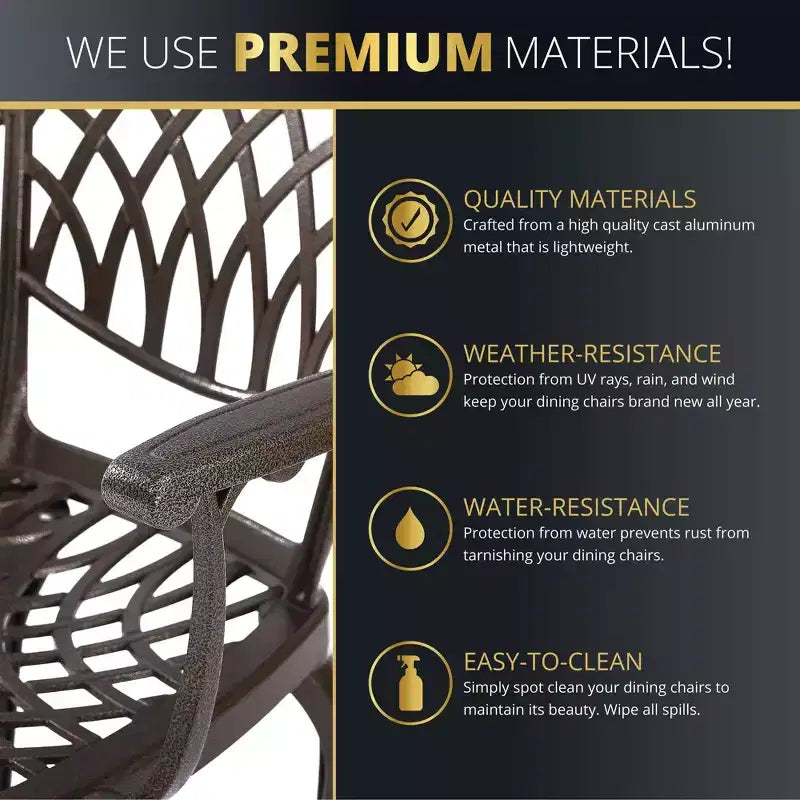 Kinger Home Ensemble de 2 chaises de patio extérieures pour 2 personnes, chaises de mobilier de patio en fonte d'aluminium, sièges de patio, bronze