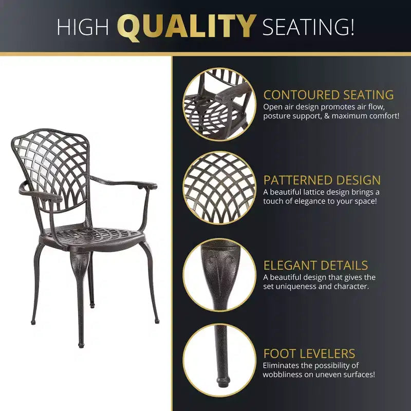 Kinger Home Ensemble de 2 chaises de patio extérieures pour 2 personnes, chaises de mobilier de patio en fonte d'aluminium, sièges de patio, bronze