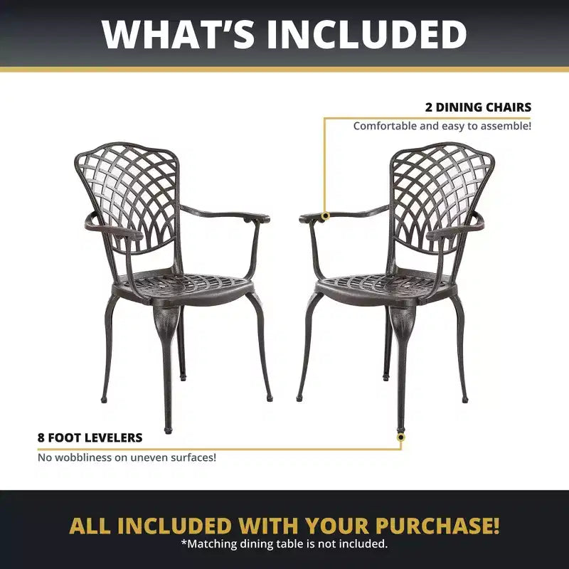 Kinger Home Ensemble de 2 chaises de patio extérieures pour 2 personnes, chaises de mobilier de patio en fonte d'aluminium, sièges de patio, bronze