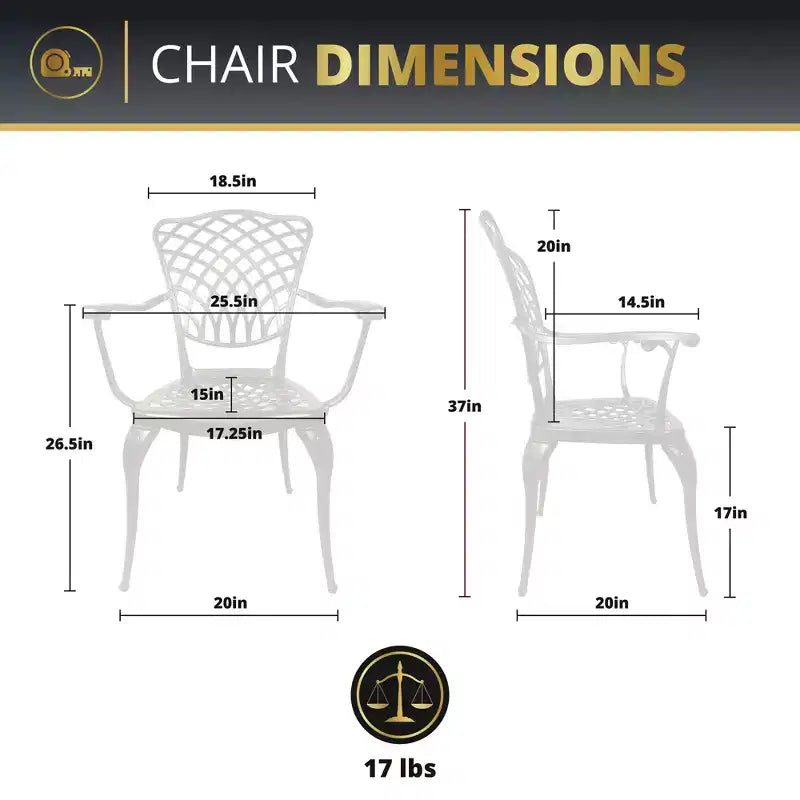 Kinger Home Ensemble de 2 chaises de patio extérieures pour 2 personnes, chaises de mobilier de patio en fonte d'aluminium, sièges de patio, bronze