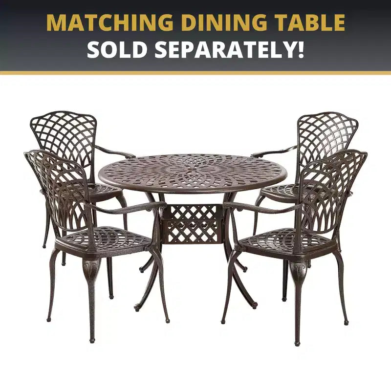 Kinger Home Ensemble de 2 chaises de patio extérieures pour 2 personnes, chaises de mobilier de patio en fonte d'aluminium, sièges de patio, bronze