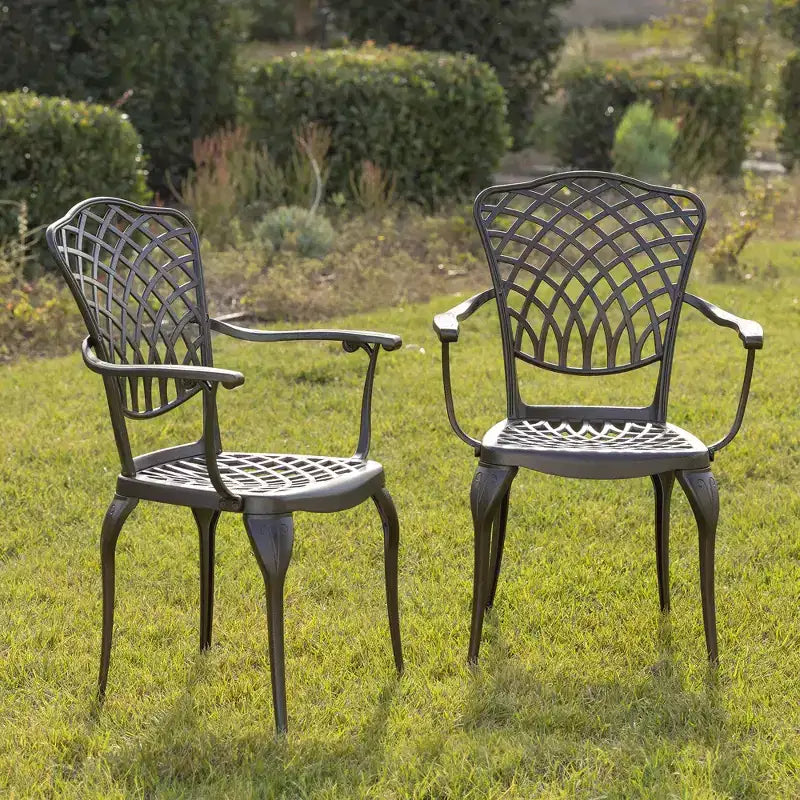 Kinger Home Ensemble de 2 chaises de patio extérieures pour 2 personnes, chaises de mobilier de patio en fonte d'aluminium, sièges de patio, bronze