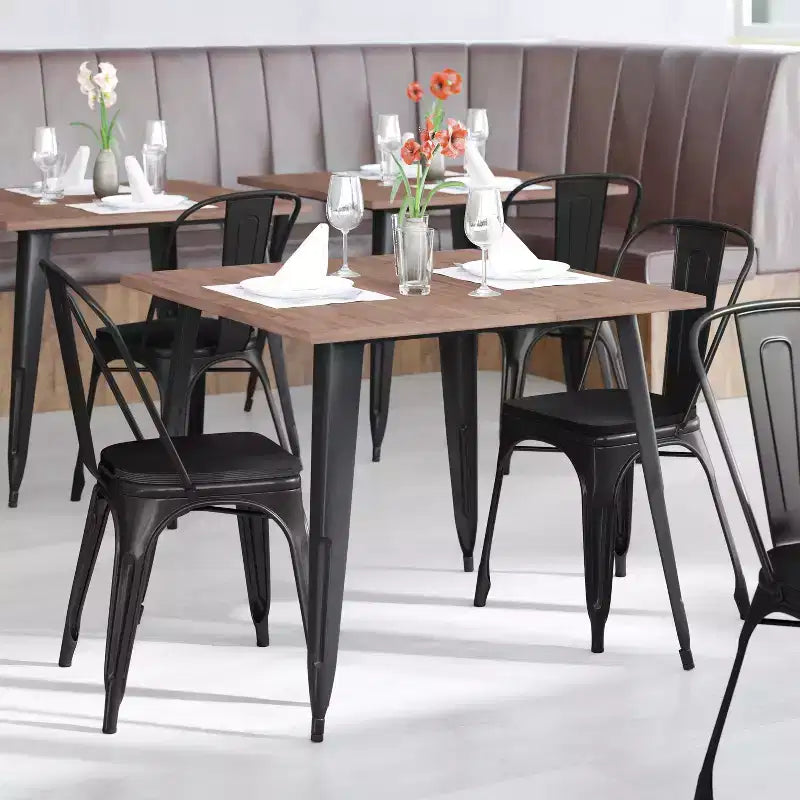 Flash Furniture Perry Chaise empilable en métal de qualité commerciale pour l'intérieur et l'extérieur avec assise en polystyrène tout temps