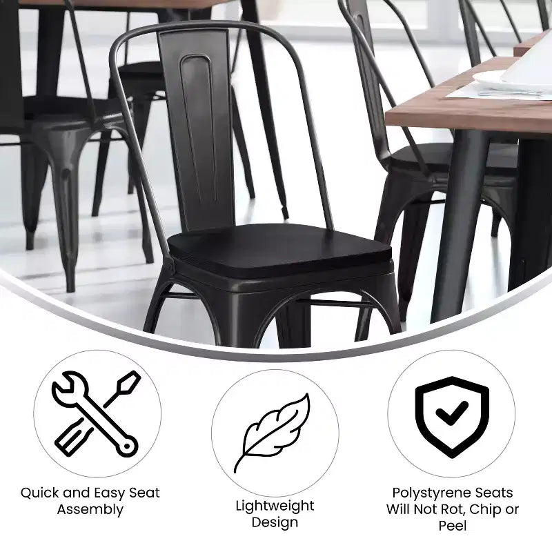 Flash Furniture Perry Chaise empilable en métal de qualité commerciale pour l'intérieur et l'extérieur avec assise en polystyrène tout temps